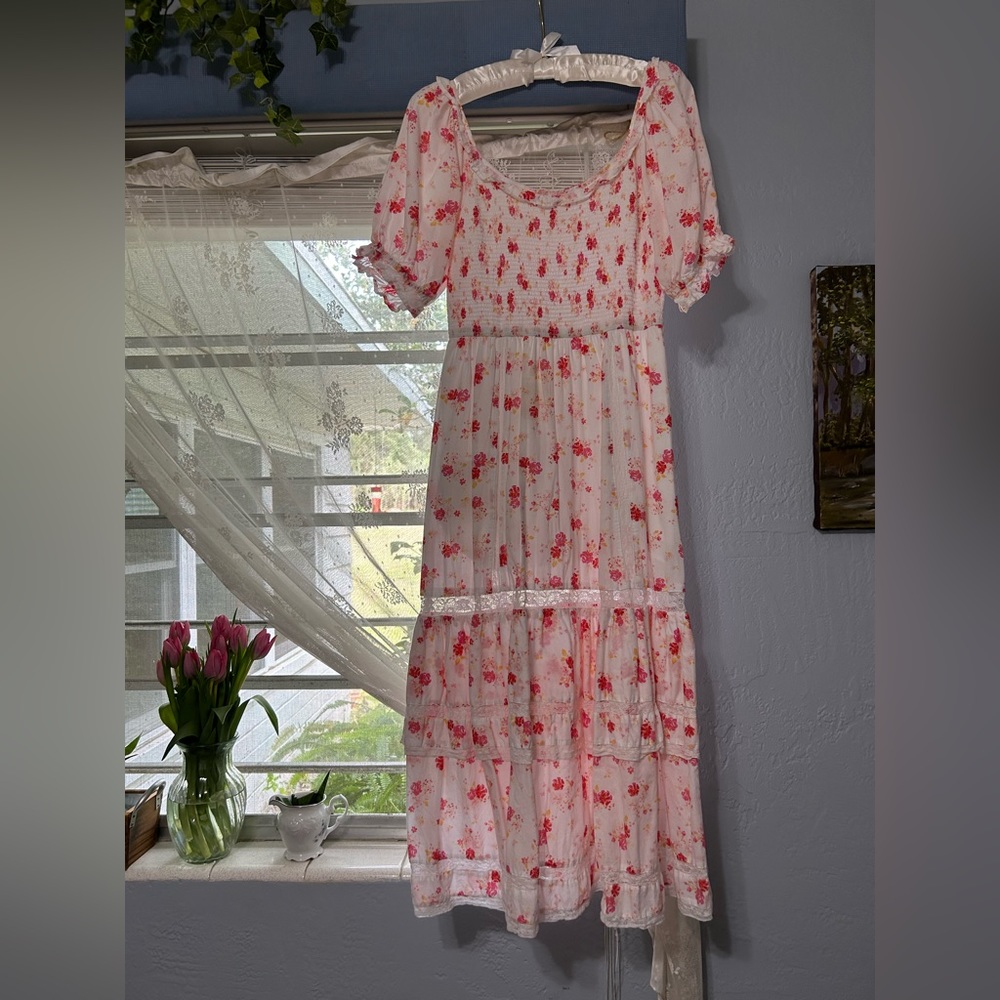 Cotton Pink Floral Maxi/Midi Dress - Picture 2 of 7